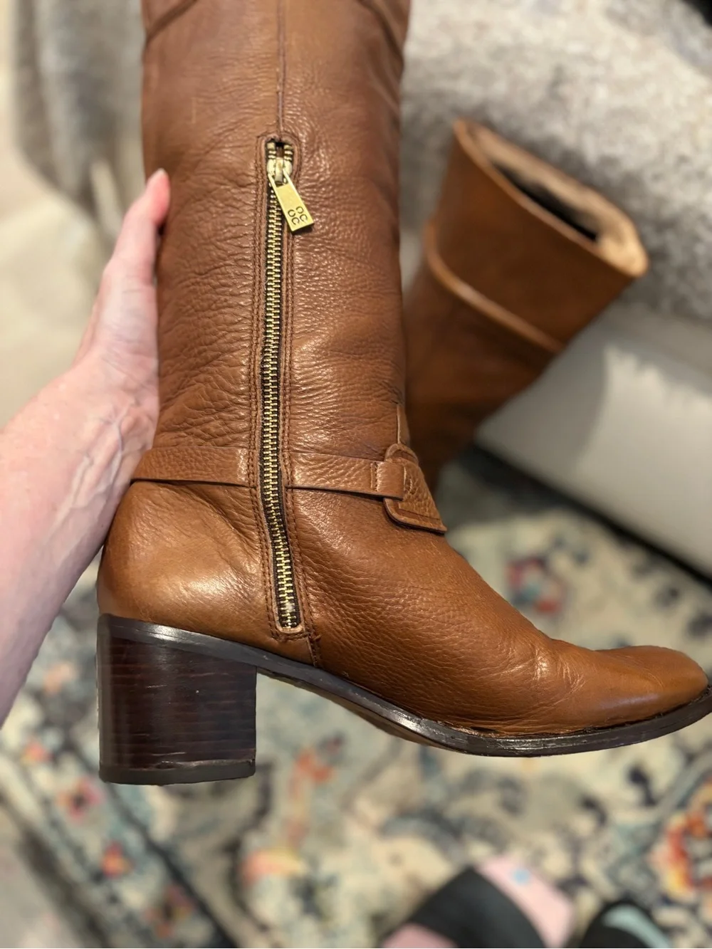 Coach Sapphire Chestnut Brown Leather Knee Boots with Gold Hardware. Size 9B